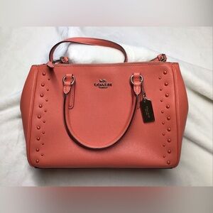 Coach Studded Coral Leather Surrey Bag With Shoulder Strap